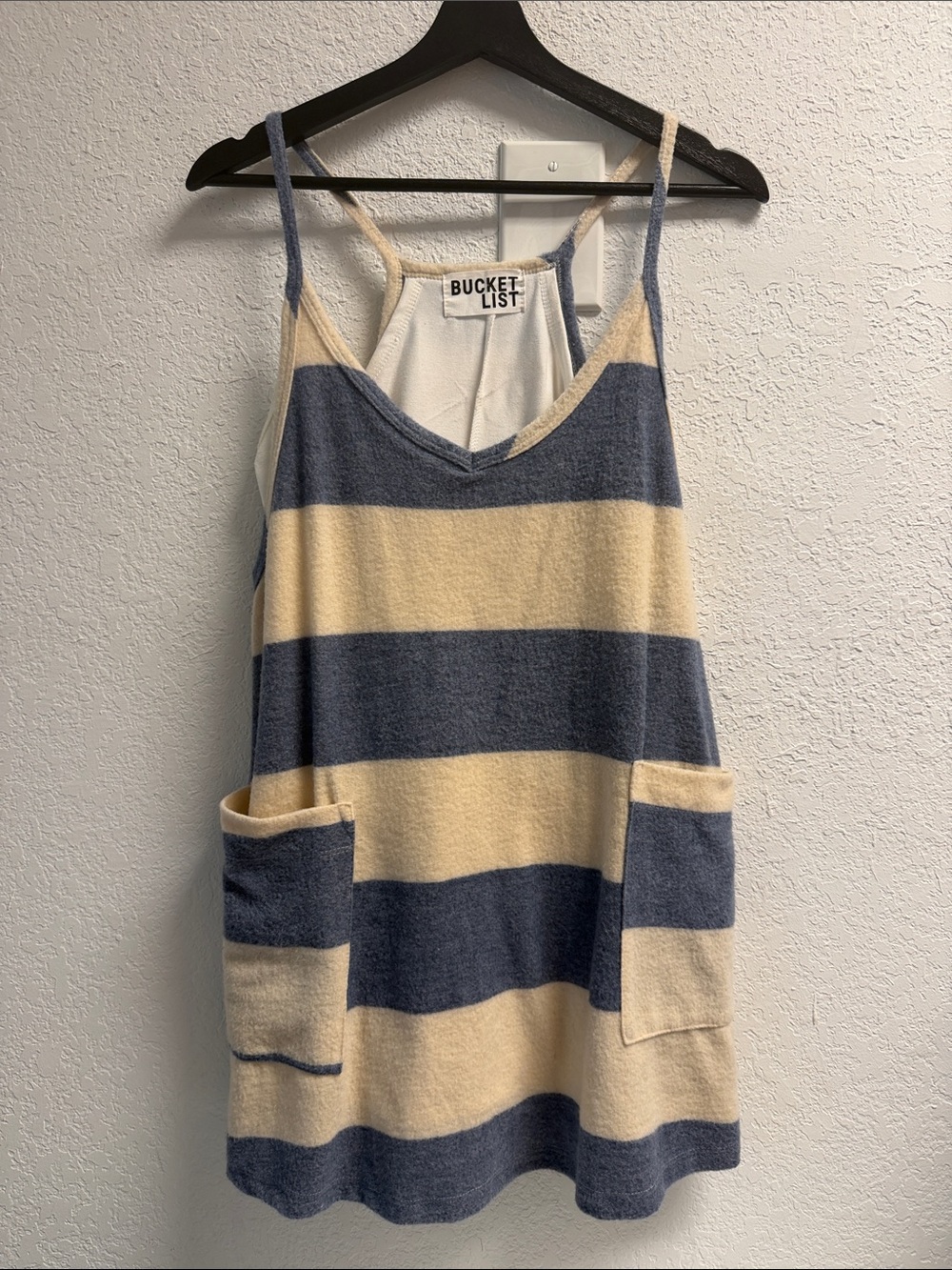 BUCKETLIST Navy Blue & Cream Striped Pocket Romper SM Woman’s